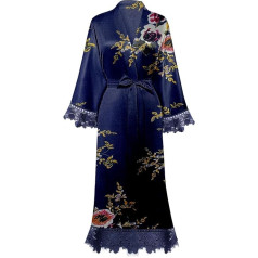 Y WJing Yi Jia Womens Floral Kimono Dressing Gown Bridal Robe Silk Satin Nightdress Short Style Dressing Gown Lace Trim Kimonos Blossom