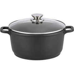 Elo 9156426 Saucepan with Glass Lid, 24 cm Diameter, Cast Iron Cooking Pot, Suitable for All Hobs and Ovens, Cast Aluminium, Glass, Black, 24 cm