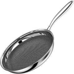 Hawthyhome Frying Pan, 20 cm, Stainless Steel Pan with Stainless Steel Handle, Stainless Steel Pan with 5-Layer Stronger Honeycomb Structure, Healthy, Frying Pan Induction, Suitable for All Types of