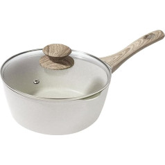 Rainberg 18cm Saucepan with Lid Non Stick Induction Gas Electric Cooking Pot Saucepan with Pouring Spout Beige