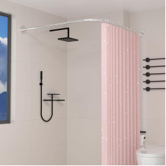 Shower Curtain Rail, L Shape, 90-120 x 90-120 cm, Adjustable Shower Curtain Rail, No Drilling, Bathroom Bathtub Corner Shower Rail