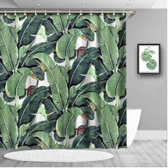 Polyester Shower Curtain Waterproof Mildew Resistant Antibacterial with 12 Curtain Hooks 180 x 180 cm Banana Leaf