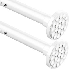 2 Pieces Curtain Rods, No Drilling, Extendable Telescopic Clothes Rail, Shower Curtain Rail, Extra Length Telescopic Rod Curtain for Bathroom, Bedroom, White (90-140 cm, Diameter 32 mm)