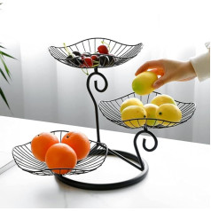 PEALOV Fruit Basket Stand 3 Tiers, Decorative Fruit Bowl Stand, Fruit Racks, Vegetable Snack Holder for Kitchen, Spiral Lotus Leaf Design, Removable, 3 Tier Decorative Fruit Bowl, Metal, Fruit Basket