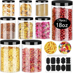 Huiyoulan Kitchen Storage Box, 9 Pieces Storage Box with Lid Kitchen (0.45 L + 0.75 L + 1.25 L), Airtight Storage Box, for Cereals, Flour, Cereal in the Kitchen, Comes with Label