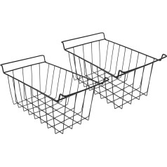 Pack of 2 Freezer Wire Storage Basket, PE Coated Hanging Shelf Organizer Container, Durable Metal, Easy Maintenance, Easy Access, Perfect (L 49.5 cm x W)