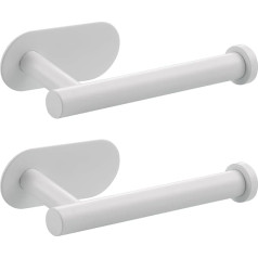Tecmolog SBH222W-2 Toilet Roll Holder White Adhesive Stainless Steel Towel Holder Bathroom Wall 2 Packs