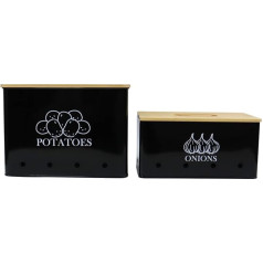 Xbopetda Potato Onion Storage Box Food Container Sets Set of 2 Pots Containers, Potato and Onion Containers with Ventilation Canister, Storage Holes and Bamboo Lid, Black