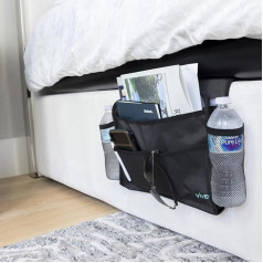 Vive Bedside Caddy - Hanging Bed Organizer - Storage Bag for College Dorm Bedroom Couch Bunk Bed - 8 Large Pockets with Charger Compartments for Men and Women - Slides Under Mattress - Handle for