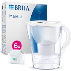 BRITA Marella Water Filter Jug White (2.4L) Including 6x Maxtra Pro All-in-1 Cartridge (Half Year Package) - Filter for Reducing Limescale, Chlorine, Lead, Copper & Taste-Disturbing Substances in the