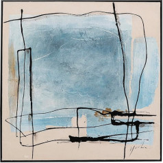 Kare Design Picture with Frame Dust Blue, Solid Wood Frame, Hand-Painted Details, Acrylic Paint, Abstract, Wall Decoration, Painting, 100 x 100 x 2.8 cm