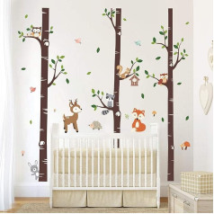 decalmile Wall Sticker Large Birch Wall Sticker Trees Forest Animal Deer Wall Sticker Baby Room Nursery Bedroom Wall Decoration (XL)(H: 174 cm)