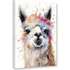 CCWACPP Highland Cow Canvas Wall Art Colorful Animal Pictures Wall Decoration Watercolor Cattle Portrait Painting Bathroom Decor Frame (Alpacas - 7, 30x45cm)