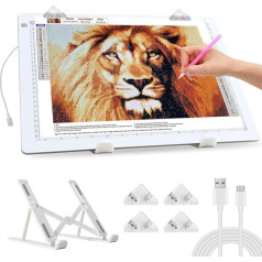 elice Light Table A3, 4800 Lux Very Bright 5 mm Ultra Thin Light Pad for 5D Diamond Painting Accessories, Dimmable Light Plate with Foldable Stand/Clips, Light Pad A3 for Design, Drawing, Sketching