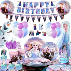 Frozen Birthday Decoration, 184 Pieces Frozen Birthday Decoration & Frozen Party Tableware Set - Anna and Elsa Birthday Decoration Balloon Banner & Frozen Paper Plates Napkins etc. Frozen Birthday