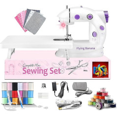 Mini Sewing Machine with Extension Table, Adjustable 2-Speed 2-Thread Sewing Machine, Portable Electric Sewing Machine with Foot Pedal, for Denim Leather etc. DIY (White)