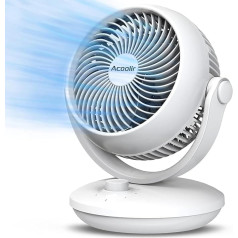Acoolir Quiet Fan, 24 dB Ultra Powerful Table Fan, 100° & 70° Oscillation, 3 Speeds, Portable Exquisite Fan, Small for Office, Living Room, Bedroom, White Grey