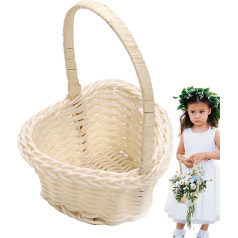 Woven Baskets, Wedding Flower Girl Baskets, Handmade Rattan Basket with Handle, Rose Petals Wedding Scatter Baskets, White Heart Shaped Flower Baskets, Elegant Party Decoration for Festivals