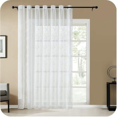 Topfinel Voile Curtains Eyelet Curtains Plaid Curtains Living Room Bedroom Embroidered Decorative Curtains 1 Piece 300 H x 260 W (cm) White