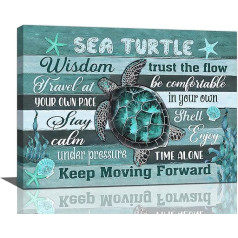 Teal Sea Turtle Bathroom Decor Wall Art Sea Turtle Wisdom Inspirational Quotes Starfish Beach Ocean Costal Theme Pictures Wall Decor Canvas Paintings