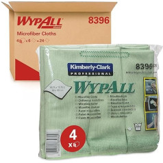 WypAll 8396 Microfibre Cloths - 4 Packs of 6 Green Cloths 40 x 40 cm (Total 24)