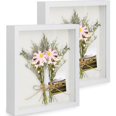 Anhow 3D Picture Frames for Filling, 3D Picture Frame, Deep Object Frame, 28 x 35 cm, with Transparent Real Glass for Table Top and Wall, White, 3 cm, Set of 2