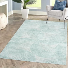 carpet city Short Pile Living Room Rug, Mint Green, 160 x 230 cm, Frisé with 3D Effect, Circular Pattern for Bedroom, Hallway, Dining Room