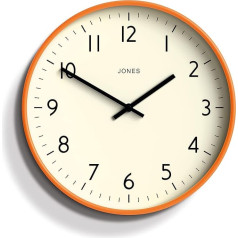 JONES CLOCKS® Studio Round Wall Clock - Round Clock - Modern Clock - Designer Wall Clocks - Kitchen Clock - Living Room Clock - Office Clock - Easy to Read Dial - 30 cm (Orange)