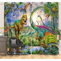 SDOTPMT 117 x 138 cm Dinosaur Window Curtain Old Wild Animal Grass Forest Children Sliding Curtains Wildlife Natural Landscape Opaque Curtains for Living Room Blackout Curtains 2 Pieces