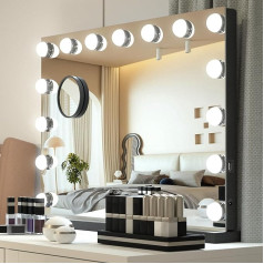YOURLITE Hollywood Cosmetic Mirror with Lights, 58 × 45 cm, Illuminated Makeup Mirror with 15 Dimmable LED Bulbs, 3 Lighting Modes, Touch Screen Control, Table and Wall Mirror for