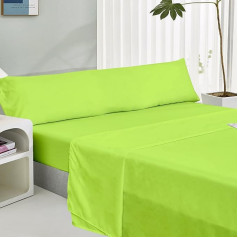 HOMEYA - Flat Sheet Set 90 cm - 3-Piece Set - Flat Sheet 165 x 260 cm, Fitted Sheet 90 x 190 cm, Pillowcase 45 x 110 cm, Lime Green