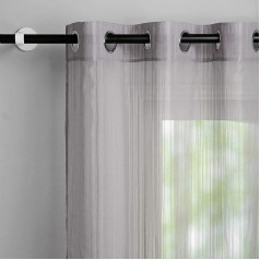 Singinglory Grey Voile Curtains Line 140 x 245 cm Set of 2 Transparent Eyelets Curtains Scarves with Tie Backs