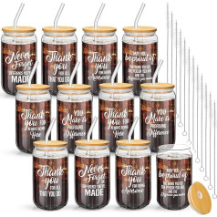 Dandat 24 Pack Thank You Gifts, Glass Cups, Inspirational Drinking Glasses with Straws and Lids, 16 Ounce Beer Can Shape, Birthday Gifts, Employee Gifts, Women, Gifts for