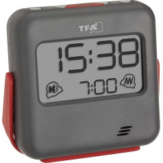 TFA Dostmann Buzz 60.2031.10 Digital Travel Alarm Clock with Vibration Alarm and Loud Alarm Sound Ideal for Deep Sleepers with Key Lock Grey (L) 79 x (W) 28 (35) x (H) 74 mm