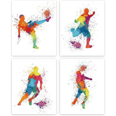 Football Art Print Watercolor Football Player Art Poster Set of 4 (8x10 inch) Football Pictures Canvas Abstract Sports Wall Picture Picture for Boys Teens Decoration Unframed