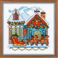 Riolis 1661 House Sleigh Cross Stitch Kit, Cotton, multicolour, 15 x 0 cm