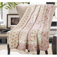Cozyholy Original 100% Cotton Patchwork Quilt Full Queen Size Pink Floral Bedspread Coverlet Reversible Vintage Shabby Chic Quilted Throw Blanket Bed Quilt Cover for Couch Sofa