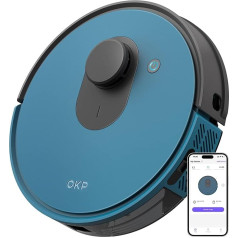 OKP Robot Vacuum Cleaner, 3800Pa Suction Power, LDS Lidar Navigation, Multistage Mapping, Restricted Area, App, WiFi Robot Vacuum Cleaner with Charging Station, Suitable for Pet Hair, Carpets, Hard