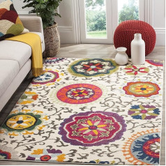 SAFAVIEH Boho Chic Teppich für Wohnzimmer, Esszimmer, Schlafzimmer - Monaco Collection, Kurzer Flor, Elfenbein und Multi, 91 X 152 cm