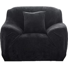 Seogva Velvet Sofa Cover, 1 Piece Sofa Slipcover, Thick Furniture Cover, Stylish Sofa Chair Slipcover for Living Room, Couch Covers for Dogs, Couch Protective Cover (1-Seater Chair, Black)