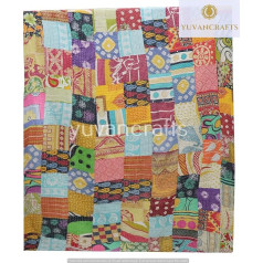 Yuvancrafts Traditional Quilt Indian Handmade Patchwork Kantha Throw Cotton Kantha Throw Gudari Blanket Bedspread