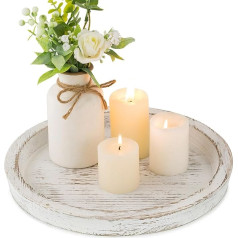 Hanobe Candle Holder Tray: Round Decorative Wooden Candle Plate, Small Farmhouse Table, Rustic White Wood, Tea Light Pillar Trays for Christmas, Wedding, Halloween, Home Decoration