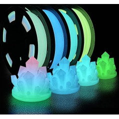 3D Printer Filament Bundles, Glow in the Dark Multicolor, Green, Blue and Teal, PLA Filament 1.75mm, Dimensional Accuracy +/- 0.02mm, 250g x 4pcs