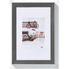 walther design Bilderrahmen grau 50 x 70 cm mit silberne Außenkante, Bohemian Designrahmen EN070D