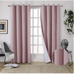 always4u 100% Opaque Curtains with Eyelets Made of Linen, Elegant for Living Room, Cold Protection, Pink, 245 x 140 cm, Set of 2