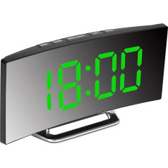 Digital Mirror Alarm Clock for Bedroom 7 Inch Large LED Screen 2 Brightness Snooze Function USB Charging and Battery Operated (Green)