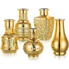 Glassam Gold Flower Vase Set of 5, Small Glass Vases for Decor Modern Bud Vases for Flowers Golden Decorative Vases for Home Decor Golden Vases Living Room Decorations Wedding Table Centrepieces