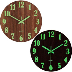 Warmiehomy 30cm Luminous Wall Clock Wooden Design Clock with Night Light Silent Non Ticking Modern Round Hanging Clock for Kitchen Living Room Home Office Brown