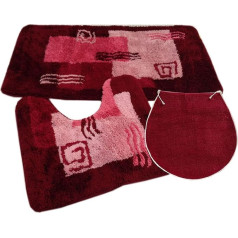 S&S-Shop Bath Mat Set | Ruby | Milan | 3 Pieces | Non-Slip | Toilet Mat 50 x 45 cm | Bath Mat 50 x 90 cm | Toilet Lid Cover 47 x 50 cm | Bath Mat | Bathroom | Bathroom