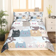 Cartoon Cat Duvet Cover 155x220 Small Cat Mermaid Bedding Set Lovely Kitten Duvet Cover Set Cute Pet Animal Pattern Decoration for Cat Lovers